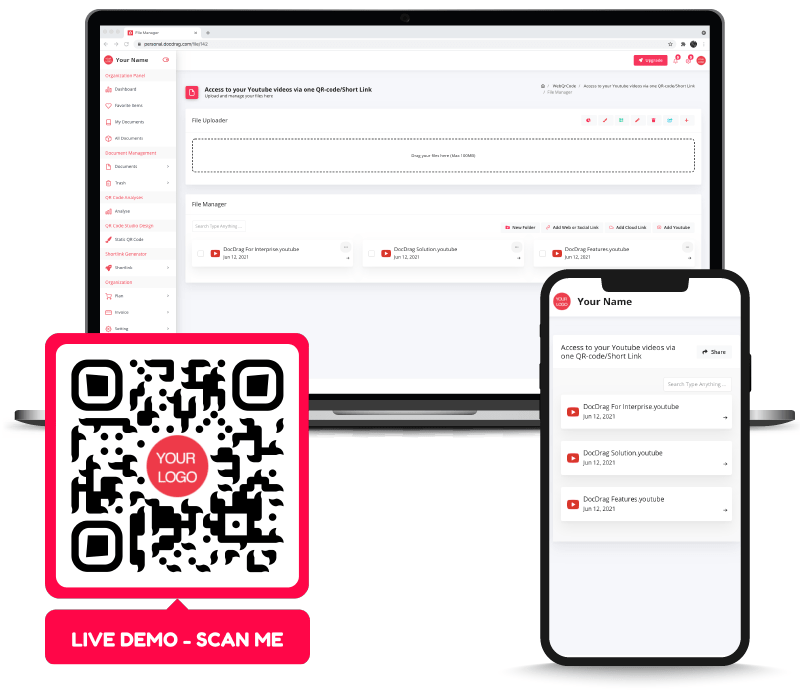 AppMyVideos with QR code and Shortlink access - DocDrag Platform