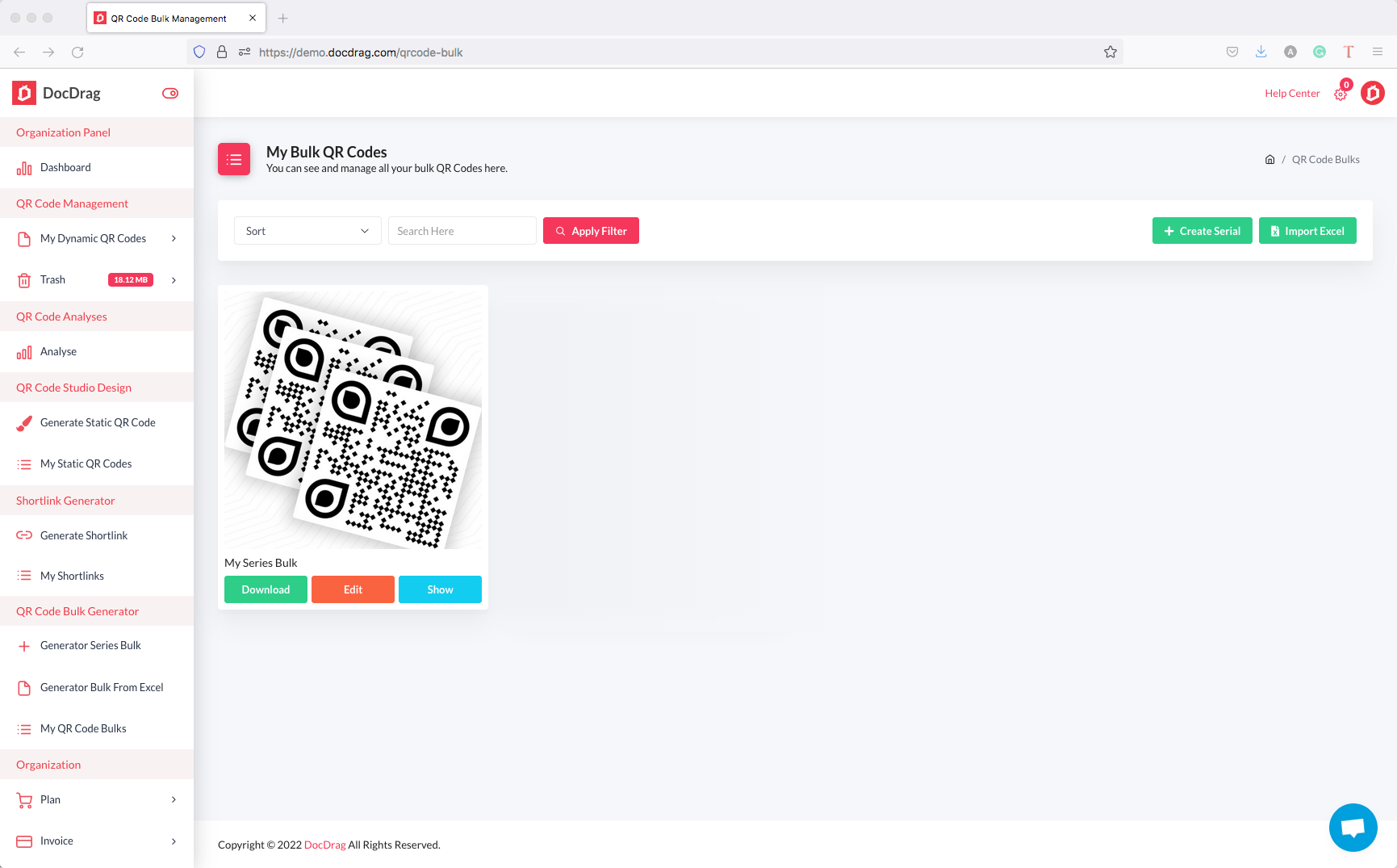 Bulk QR code in Series with DocDrag